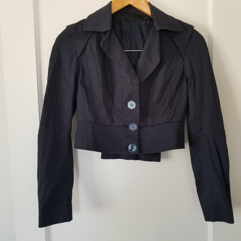 L.A.M.B. cropped navy blue military jacket